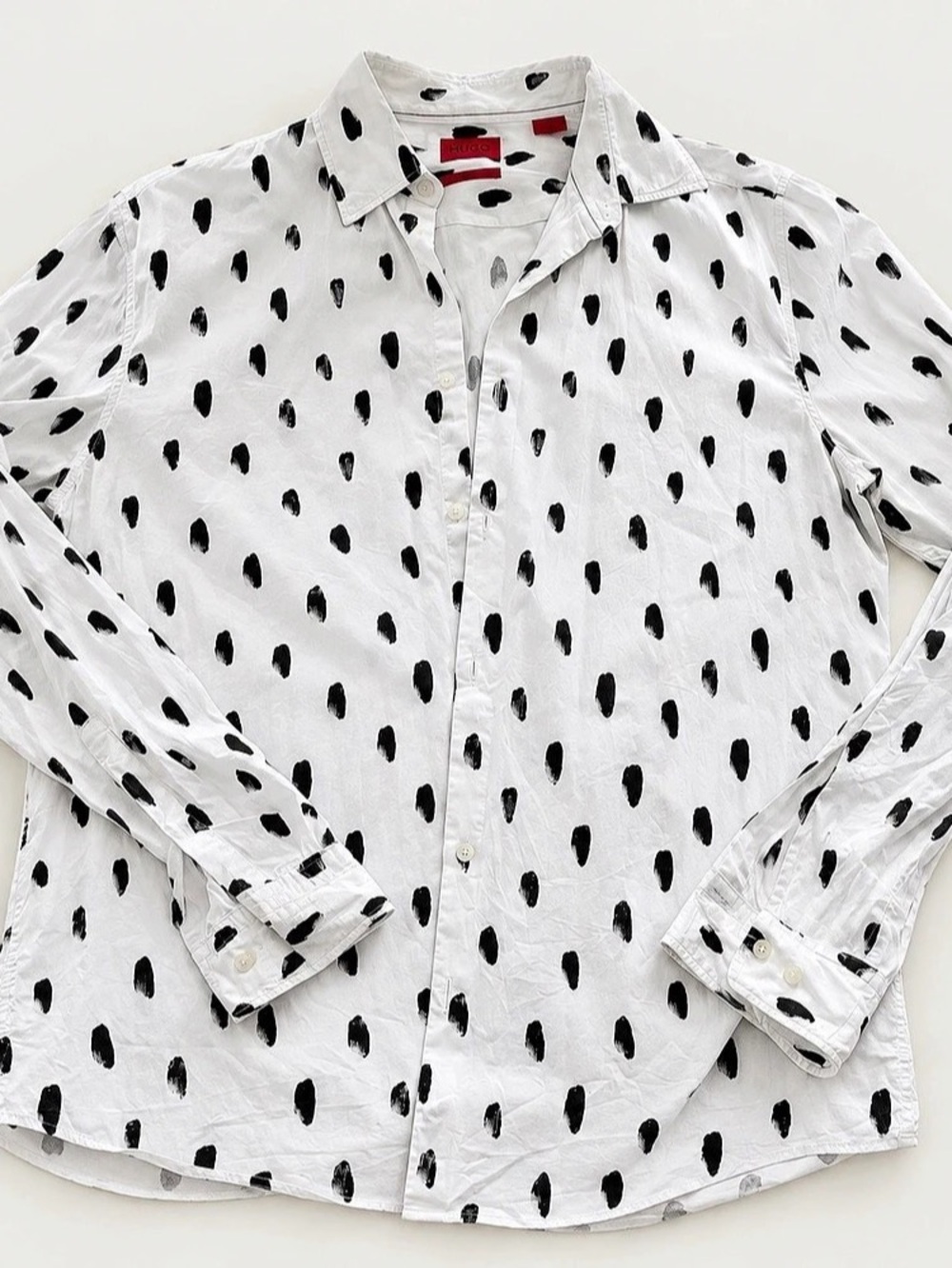 HUGO White Shirt with Black Brushstroke Print